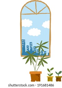 The view of window with plant 