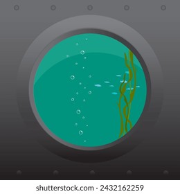 View from the window of a submarine. Vector illustration