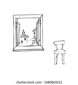 view from the window vector sketch