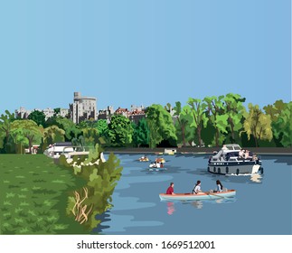 View Of Windsor Castle and the River Thames from Eton Vector