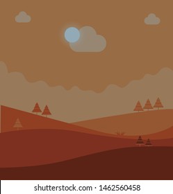 view of winter mountain landscape with forest and with space for text, vector illustration