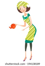 The view of woman is holding a pot 