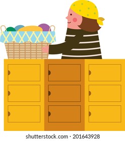 The view of woman with laundry 
