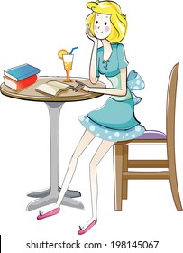 The view of woman is sitting at the table 
