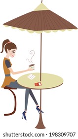 The view of woman at the table 