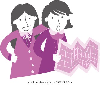 The view of women with a map 