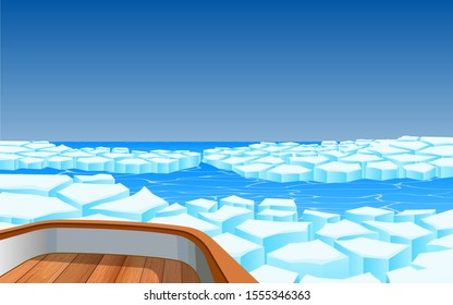 view of wooden boat on glacier