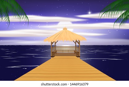 view of wooden pavilion on the beach in the night