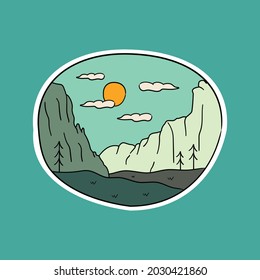 View of Zion National Park with starry sky for patch badge design, emblem design, T-Shirt Design