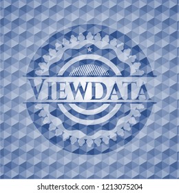 Viewdata blue emblem or badge with geometric pattern background.