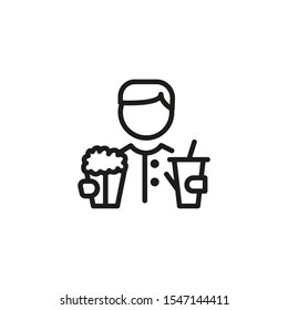 Viewer line icon. Man, snacks, audience. Movies concept. Vector illustration can be used for topics like entertainment, cinematography, leisure
