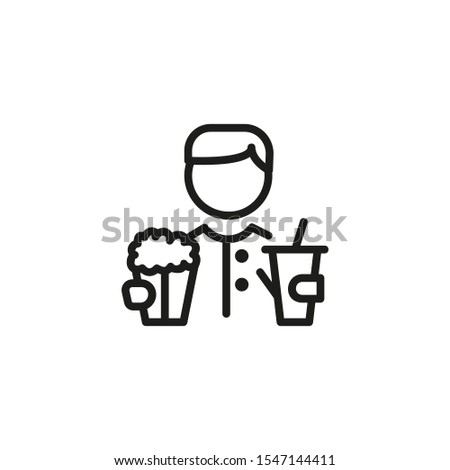 Viewer line icon. Man, snacks, audience. Movies concept. Vector illustration can be used for topics like entertainment, cinematography, leisure