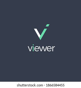 Monograma del visor, concepto de logotipo vectorial con estilo de dibujos animados planos de icono. Icono de signo de punto abstracto aislado en fondo negro. Comprobar el logotipo de marca para empresas y desarrollo de empresas