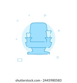 Asiento del espectador en un ícono de Vector de cine. Ilustración plana Estilo de línea relleno. Diseño monocromo en azul. Trazo editable. Ajuste el grosor de línea.