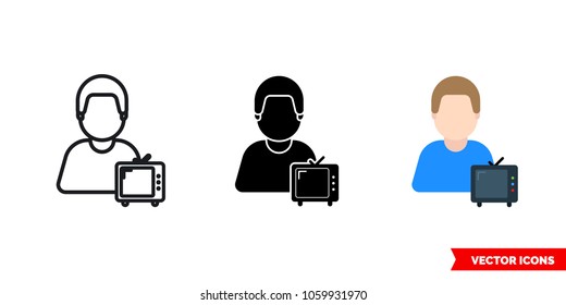 Viewer spectator icon of 3 types: color, black and white, outline. Isolated vector sign symbol.