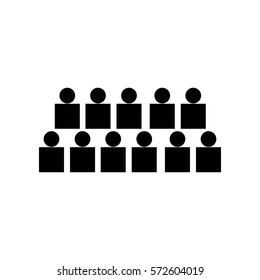 Viewers watching motion picture at movie theatre sketch icon for web, mobile and infographics.
