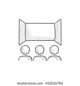 Viewers watching motion picture vector sketch icon isolated on background. Hand drawn Viewers watching motion picture icon. Viewers watching motion picture sketch icon for infographic, website or app.