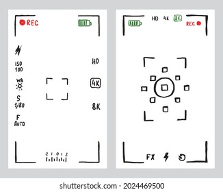 Viewfinder camera app sketch icon. Doodle shutter device 4K ui interface.