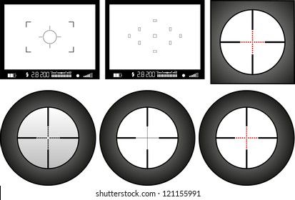 viewfinder of digital camera and sniper rifle, free space for pictures