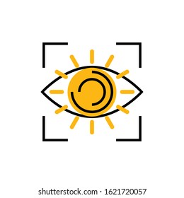 viewfinder eye vector icon symbol. Sunny Eye in camera focus. Stock vector illustration isolated on white background.