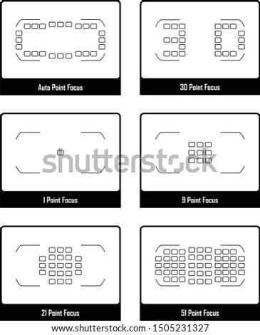 viewfinder grid with black focus point white, on black background.
