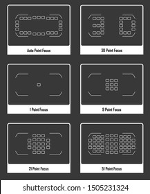 viewfinder grid with white focus point set, on black background.