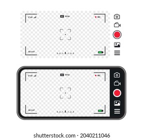 Viewfinder Record Frame Mobile Phone Camera Concept. Screen Photography Frame For Video, Snapshot Photography, Focusing Screen. Cinematic View. Vector 10 Eps