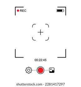 Viewfinder vector template with buttons and screen frame. Mobile phone camera video recording design isolated on white