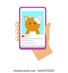 Viewing Cat Pictures on Social Media, Vector Graphics