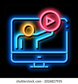 viewing in computer mode neon light sign vector. Glowing bright icon viewing in computer mode sign. transparent symbol illustration