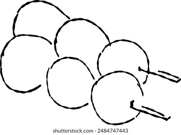 Viewing the moon freehand drawing line drawing illustration of one of two dumplings.