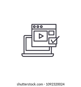 Viewing videos linear icon concept. Viewing videos line vector sign, symbol, illustration.