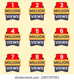 Ansichten, die Hintergrund-Design-Banner 1 Million Ansichten zu 9 Millionen plus Ansichten Set