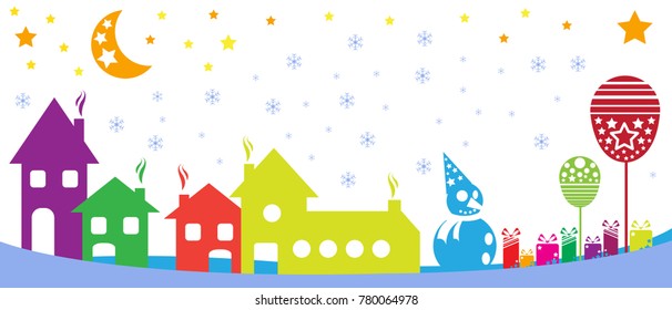 views of colorful housing  in winter, vector christmas. icon vector