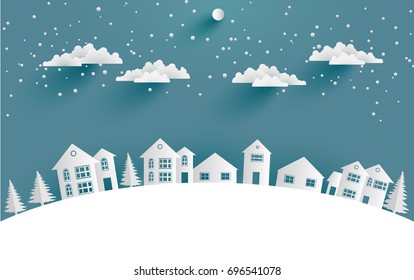 Views of the house in winter. Art paper and crafts