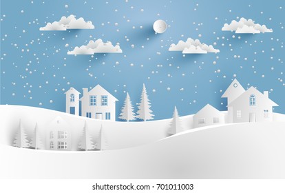 Views of the house in winter. Art paper and crafts