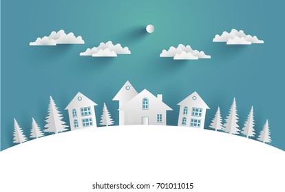 Views Of The House In Winter. Art Paper And Crafts.  The House Is Covered With Snow.