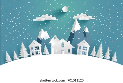 Views of the house in winter. Art paper and crafts