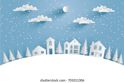 Vistas de la casa en invierno. Papel y artesanías de arte