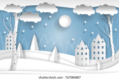 Views of the house in winter. Art paper and crafts