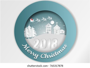 Views of the house in winter. Snow Urban Countryside Landscape City Village with Happy new year and Merry Christmas,Paper carve and craft style. vector illustration