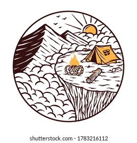 views of the mountain from the top of the cliff vector illustration