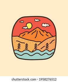 views of the mountains and sea on the cloudy day for T-shirt Design, Patch emblem badge design, smart phones case