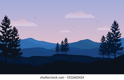 Views nice scenery mountains on a warm morning. Vector illustration