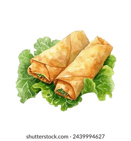 viggie spring rolls vector illustration in watercolour style