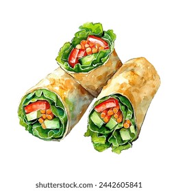 viggie spring rolls vector illustration in watercolour style
