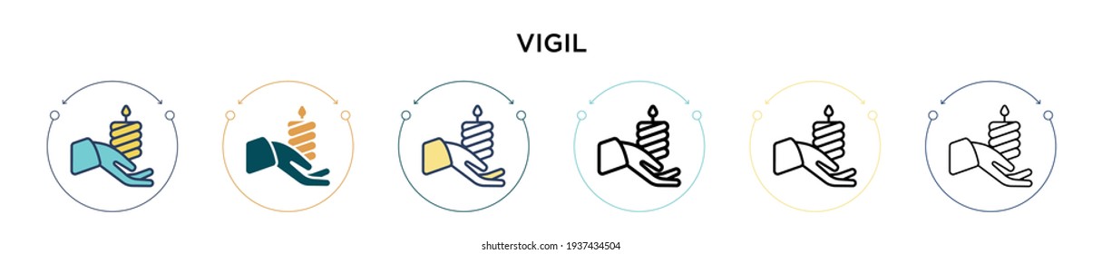 Vigil icon in filled, thin line, outline and stroke style. Vector illustration of two colored and black vigil vector icons designs can be used for mobile, ui, web