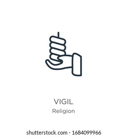 Vigil icon. Thin linear vigil outline icon isolated on white background from religion collection. Line vector sign, symbol for web and mobile