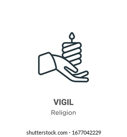 Vigil outline vector icon. Thin line black vigil icon, flat vector simple element illustration from editable religion concept isolated stroke on white background