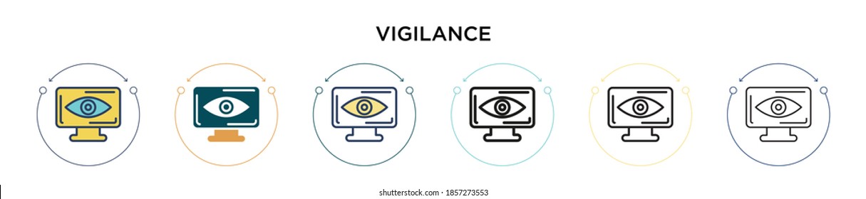 Vigilance icon in filled, thin line, outline and stroke style. Vector illustration of two colored and black vigilance vector icons designs can be used for mobile, ui, web